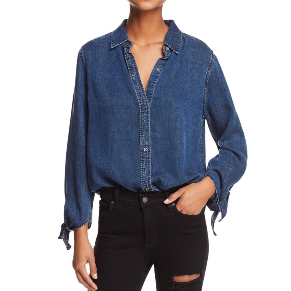 Rails Bethany Tie Sleeve Button Down Chambray Top